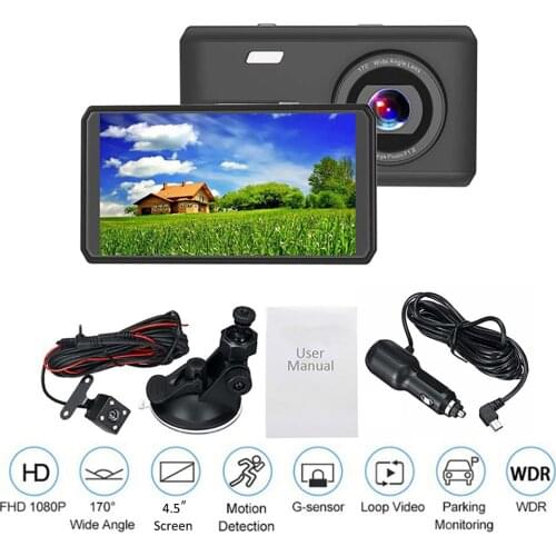 Car DVR 4.5 Full HD 1080P Dual Lens Rear View Dash Cam Vehicle Camera Video Recorder Monitor Auto Motion Detector Car Camcorder