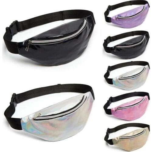 CANIS Fashion Women Solid Sequin Waist Bag Fanny Pack Running Zip Belt Shiny PU Leather Money Pouch Holiday Bag