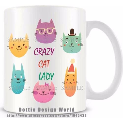 Crazy cat lady funny novelty travel mug 11oz Ceramic white coffee tea milk mug cup Personalized Mothers Day Birthday Easter gift
