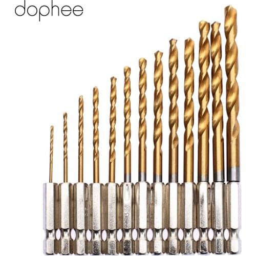 Dophee 13pcs High Speed Steel Titanium Step Drill Bits Hex Shank Drill Bit Set Electric Drilling Wood Working Tools 1.5-6.5mm