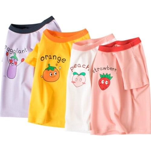 HT Summer New 2021 Girls T Shirt Fashion Print Fruit Knowledge Kids Cotton Short Sleeve 2-8Year Big Children Tee Tops