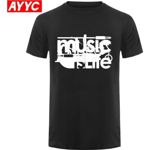 Music Is Life Letter Printed T Shirts Men Funny Headphone T shirt Summer Casual Short Sleeve Cotton Tops Music Teacher Tees