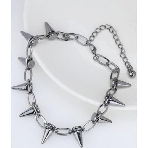 Simulated Bullet Spike Choker Goth Necklaces Mens Chain Choker Collar Punk Streetwear Handmade Adjustable Vintage Rivet Jewelry