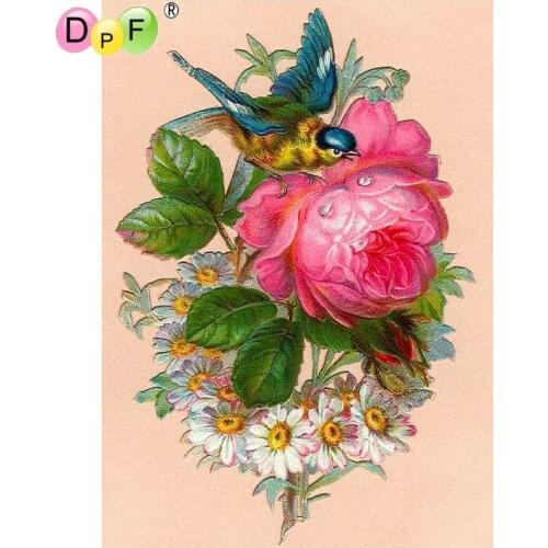 DPF DIY 5D Full Round Diamond Painting Magic Cube Cross Stitch Crafts red flower bird Diamond Embroidery Mosaic Home Decor Gift