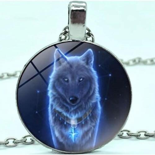 Classic necklace in the dark ladies mens punk jewelry charm wolf pattern glass dome alloy pendant necklace gift