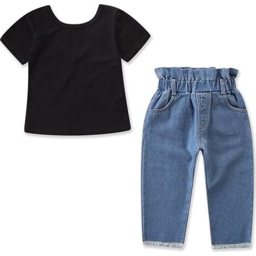 Toddler Infant Kid Baby Girl Clothes Set Summer Short Sleeve Backless T-Shirts Top Jeans Pants Girls Clothing 2Pcs Outfits