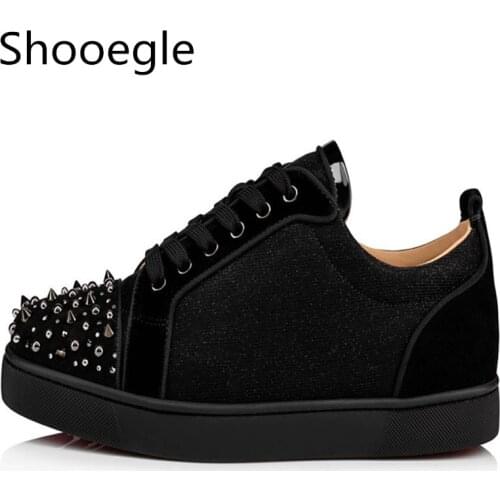 Spring Lace Up Patchwork Men Shoes Casual Rivets Stud Casual Shoes Black Low Top Spike Sneakers Runway Chaussures Hommes