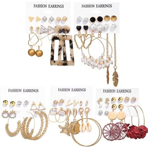 Leopard Tassel Stud Earrings Jewelry Boho flower earrings Women Earrings Set Acrylic Pearl rhinestone Earrings Circle ear ring