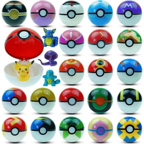 Hot 1pcs Pokeball + 1pcs Free Random Pokemon Pvc Model Doll Toy 7cm Pop-up Poke Balls Toy For Children Kid Xmas Gift Cake Decor