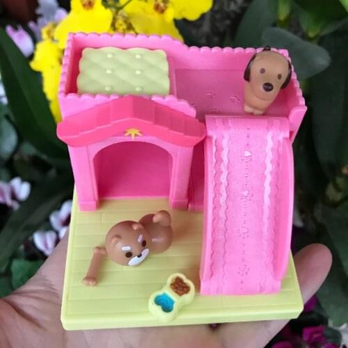 Simulation Pet house toy with slide and 2 dogs & food & basin accessories Christmas gift for girls