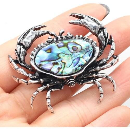 Natural Shell Brooch Crab Shape Abalone White Shell Pins Pendant Charm for DIY Jewelry Making Jewelry Gift Size 40x48mm