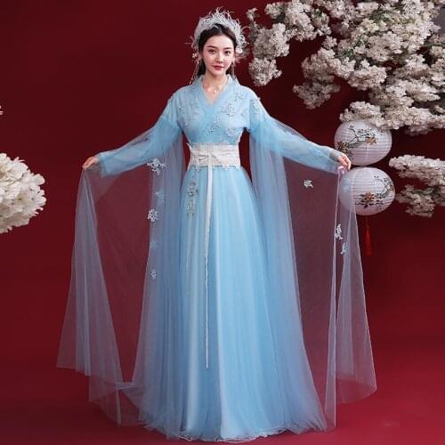 New Women Hanfu Traditional Chinese Clothing Embroidery Ancient Folk Stage Performance Dance Costumes Festival Outfit SL4530