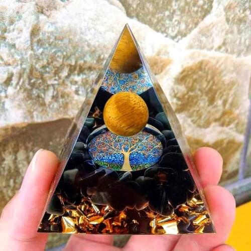Tree of Life Ogan Pyramid Amethyst Peridot Healing Crystal Energy Orgonite Pyramide Reiki Chakra Protection Meditation Tool
