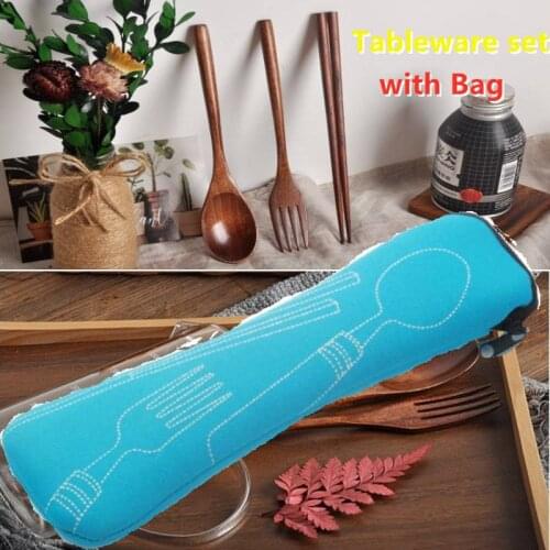 Portable Tableware Bag Cutlery Bag With Dinner Wooden Tableware Set Travel Packaging Storage Box Picnic Fork Spoon Bag For Home