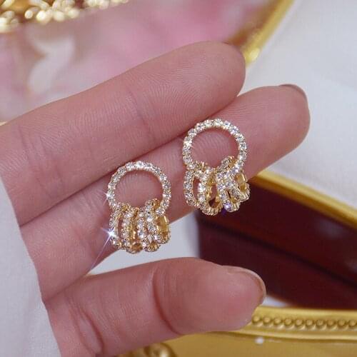 Korea Hot Fashion Jewelry Exquisite AAA Zircon 14K Real Gold plated Earrings Elegant Simple Round Womens Birthday Gift Earring