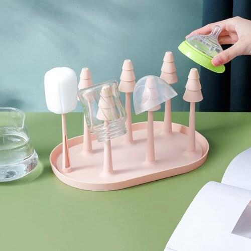 Baby Bottle Drying Rack Drainer Dryer For Baby Bottles Turning Forest Cup Holder Home Self-with Brush Leaky Disk Storage Rack