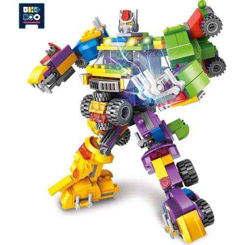 UKBOO 444PCS 4IN1 Deformation Armor Robot Model Building Blocks City Military Truck Mecha Figures Weapon Bricks Toys Children