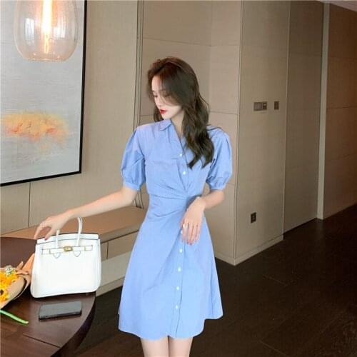 The New summer Temperament Short sleeve Shirt Slim Skirt Women Plaid Shirt skirt dresses