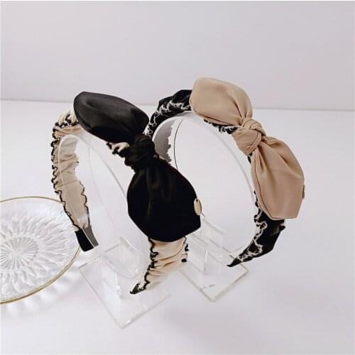 Korean style 2021 new net red black and white hair band female wild bow headband fabric wide edge hairpin female pressure hair