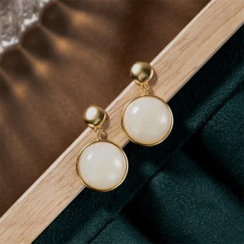 Uglyless Perfect Round Agate Jade Earrings for Women 925 Silver Fashion Simple Jewelry Gold Brincos Bijoux Gemstones Earrings