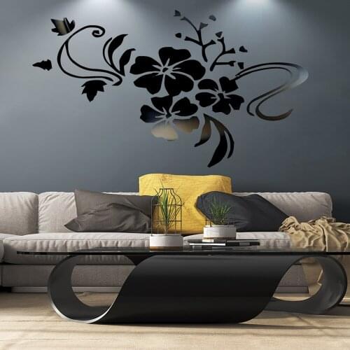Golden Red Multicolor Flower Leaf Plant Shape Living Room Bathroom Adhesive Acrylic Mirror Wall Sticker Creative Home Decoration