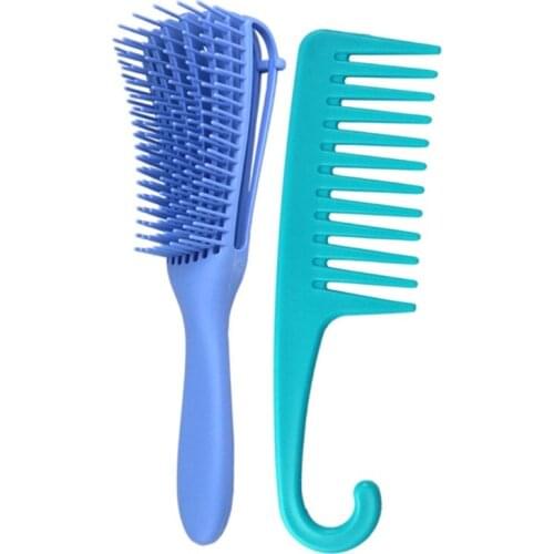 2021 New 2 Pack Detangling Brush Set Wide Tooth Comb for Curly Hair Textured 3a to 4c