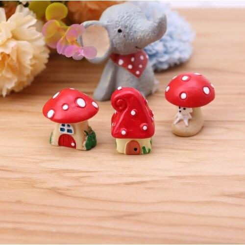 3Pcs/Set Cute Mushroom House DIY Resin Garden Craft Decoration Miniature Micro B85C