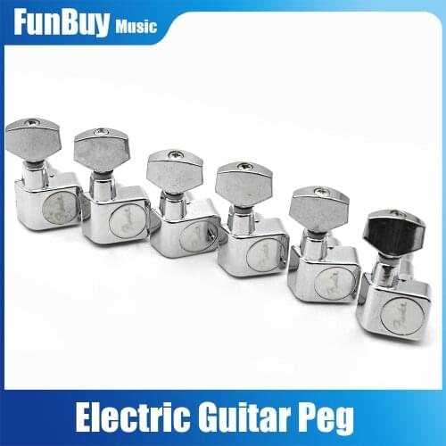 6R Square Guitarra Peg Locking String Guitar Tuning Pegs Key Tuner Machine Head for FD ST Electric Guitar Silver with Logo