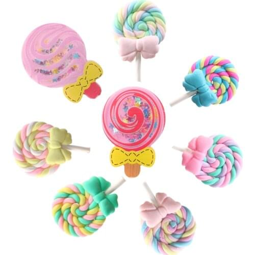 8 Pieces/set Rainbow Color Lollipop Polymer Clay Star Sequin Shaker Flatback For Decoration DIY Key Chain Phone Case Accessories