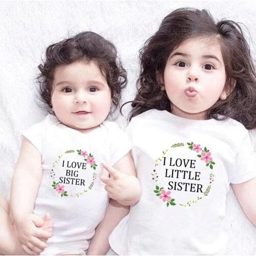 Big Sister Little Sister Matching Clothes Sibling Matching Outfits Sisters T Shirt Kids Girl Summer Tops Newborn Baby Girls Body