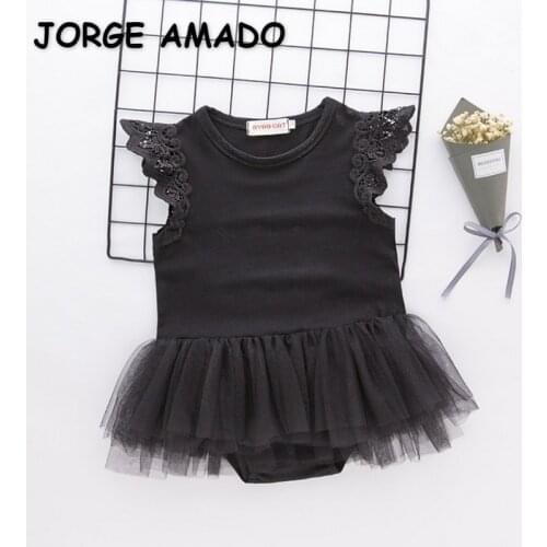 2021 Summer New Baby Girls Bodysuits Lace Sleeveless Romper Tutu White Black Newborn Girl Clothes E2345