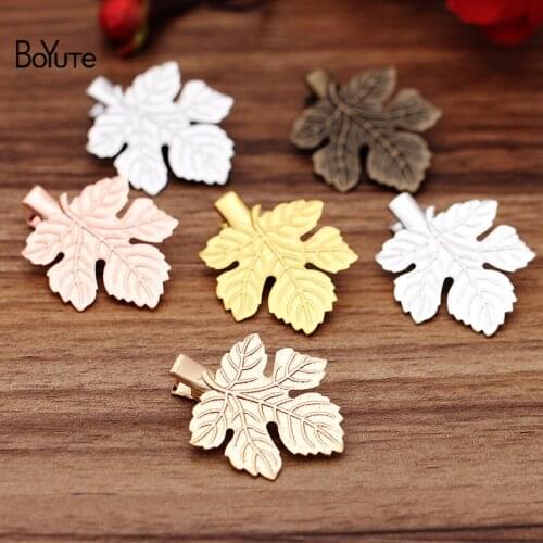 BoYuTe (20 Pieces/Lot) 32MM Maple Leaf Hair Clips Materials Handmade Diy Hair Accessories Wholesale