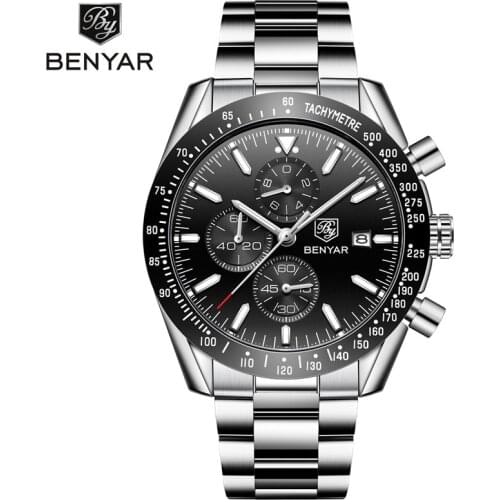 BENYAR 2021 Mens Watch Top Brand Luxury Business Steel Quartz Watch Casual Mens 30M Waterproof Watch Relogio Masculino