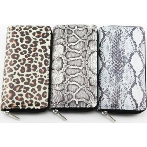European and American Leopard Print Leather Long Wallet Women Snake Pu Money Hand Bag Card Case Zipper Coin Pouch Fashion Clutch