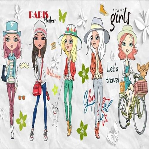 Dropship Colomac Wall Wallpaper Personalized Hand Painted Cartoon Girl Fashion Wallpaper 3d Papel Mural 3d Wallpapers Home Decor