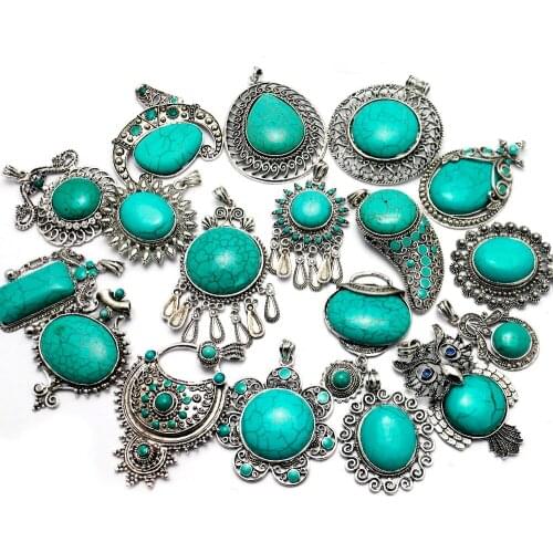 Druzy jewelry Trendy fashion green Howlite Natural Stone Pendants Many styles Vintage metal beautiful kolye Free Shipping