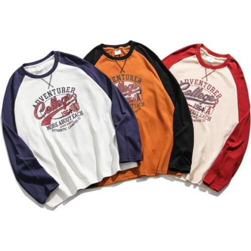 European and American teen harbor wind shoulder sleeves autumn long-sleeved t-shirt male couple printed harajuku pure cotton