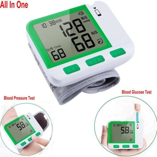 All In One Arm Cuff Blood Pressure Meter Blood Glucose Monitor Meter + 25 Strips +Lancets +Lanceting Device