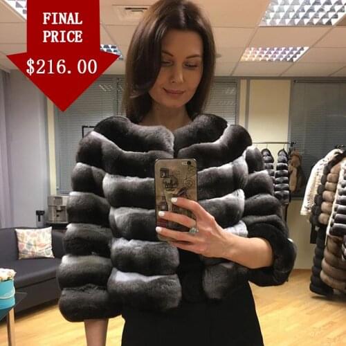 Classic Chinchilla Color Fur Coat Genuine Rex Rabbit Fur Jacket 2020 New Fashion Elegant Outwear Round Collar