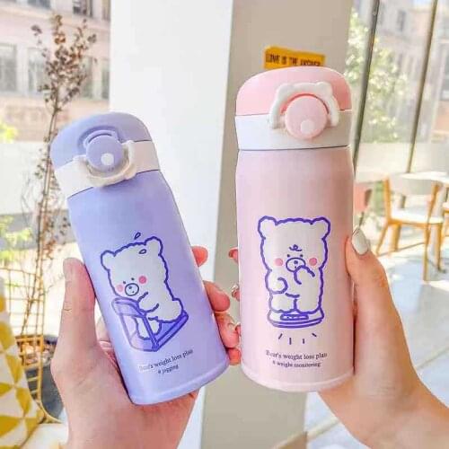 Lovely bear printed elastic lid insulated drinking cup childrens portable large-capacity cartoon insulated water cup X775