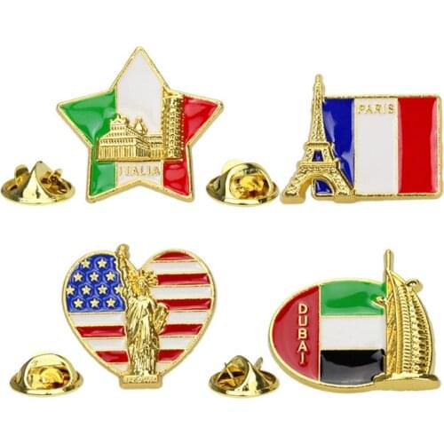 Fashion Classic Global Countries France Love Romance Eiffel Tower Dripping Flag Pin American Statue of Liberty Brooch Accessorie