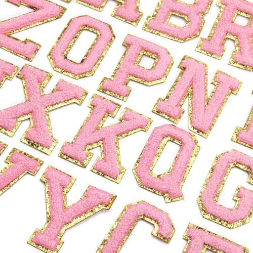 1Pcs Pink Towel English Letter Patches For Clothes Embroidery Patch Appliques Child Women Clothing Sticker DIY Name Accessories