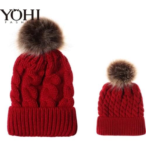 NEW Parent-child wool ball cap Winter Warm Hat Knit thick Padded Pompom Hat Beanies Unisex Warm caphigh quality Hair Accessories