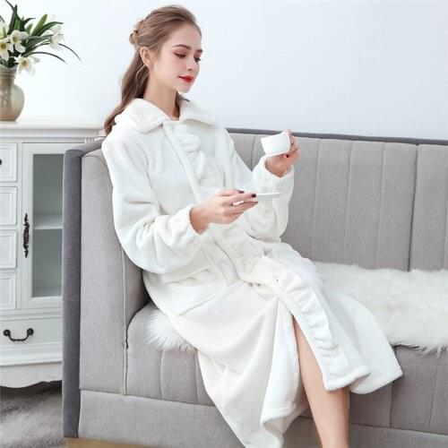 2020 Winter New Coral Fleece Nightgown Women Nightdress Plus Size Sleepwear Soft Flannel Kimono Bathrobe Gown Warm Lingerie