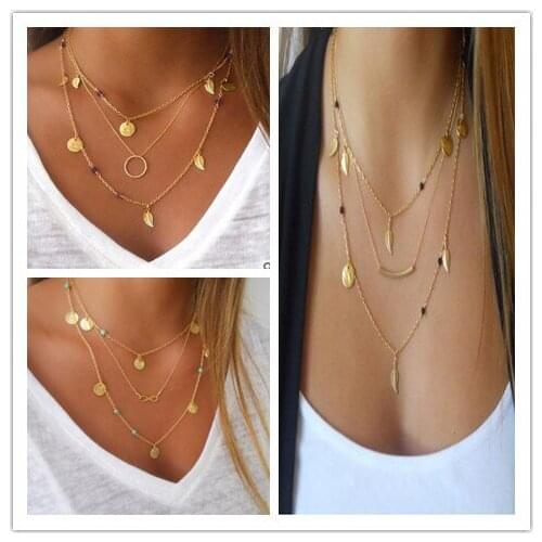 2018 New Fashion Feather Necklace Leaf Layer 3 Necklace Multilayer Chocker Necklace Women Necklaces & Pendants
