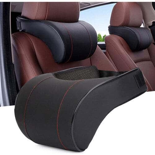 Memory Foam Car Headrest Pillow PU Leather Adjustment Auto Neck Rest Lumbar Pillows Travel Car Seat Headrest Cushion