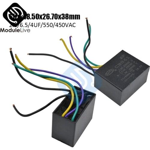 CBB61 Starting Capacitance AC Fan Capacitor 5 Wires 2.2/6.5/4UF/550/450V AC Terminal Ceiling Fan Motor Rectangle Capacitor