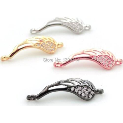 26*8*2mm Micro Pave Clear CZ Wing Arc Connectors Fit For Men And Women Making Bracelets Jewelry