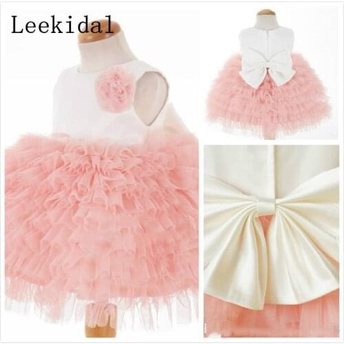 Real Photos Custom Made Flower Girl Dresses Cheap Little Pretty A Line Jewel Tiered Knee-Length Tulle Celebrity Dress