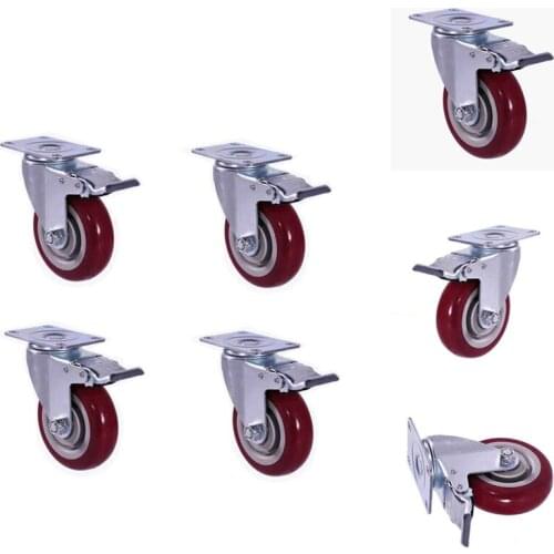 Caster Wheels, Casters with Brake, No Noise Swivel Casters with Set of 4, PU Wheels with Locking, 4 Pack Castors